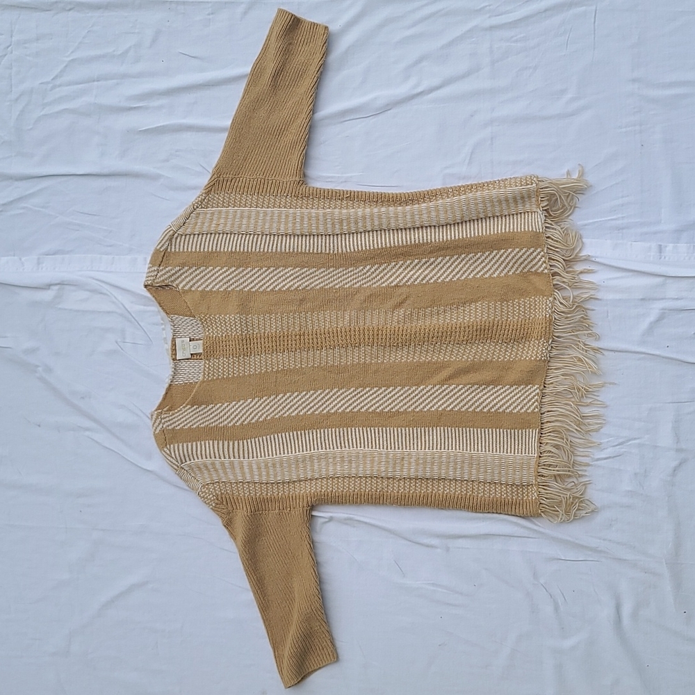 Chico's fringe 3/4 length sleeve tan & white size 0 (small 4/6) camel brown